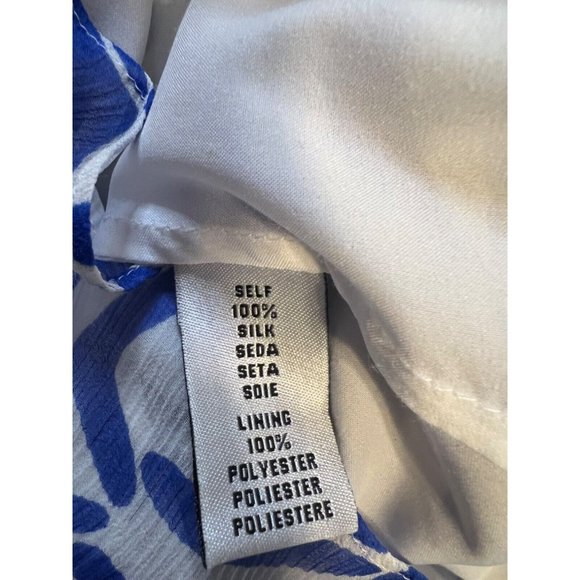 Anthropologie Tibi Silk Dress 6 Blue Ivory Short Sleeve Relaxed Fit Shift Flowy - Picture 10 of 15